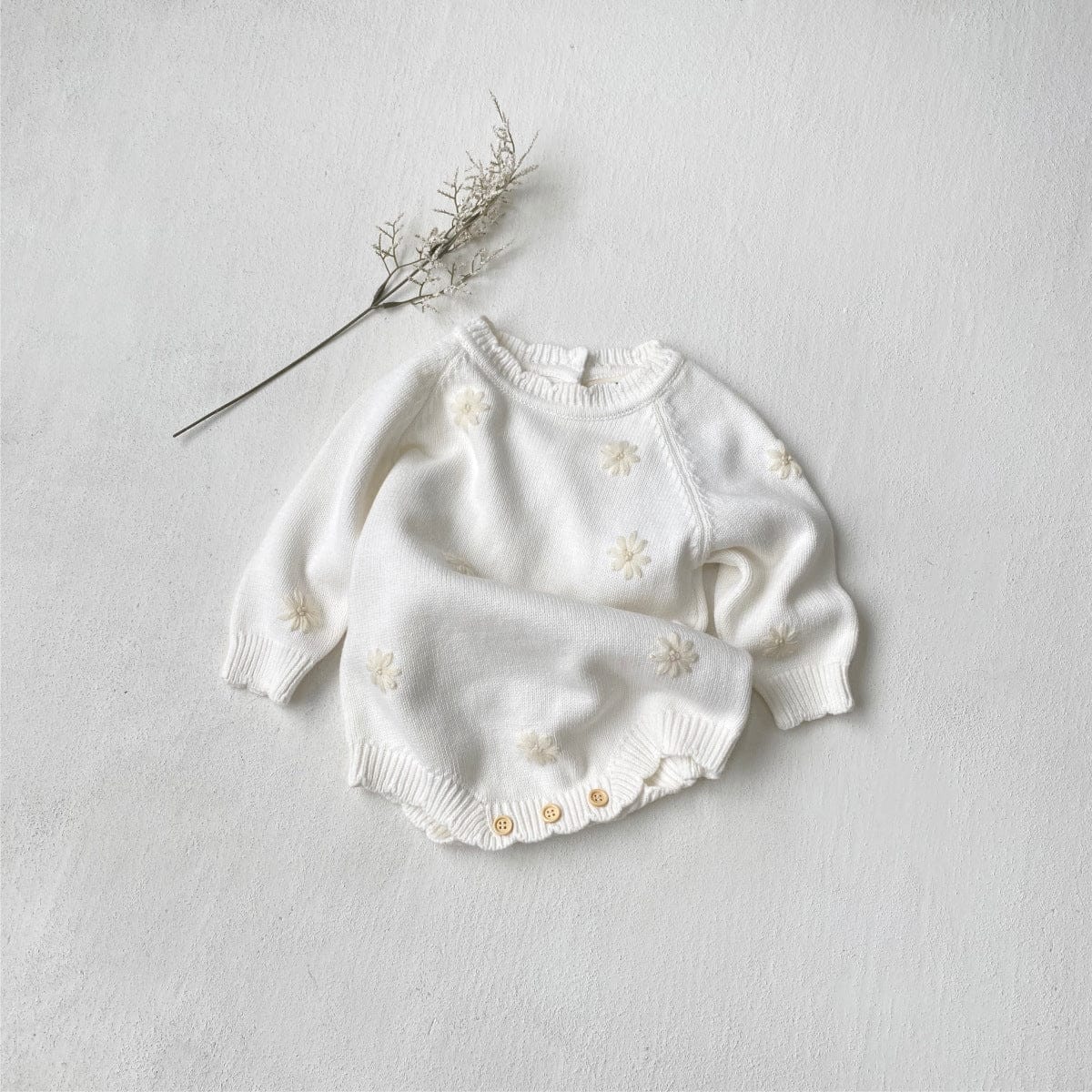 ニット・セーター ぷっくり刺繍フラワーニットトップス/ロンパース/ボンネット【mh0010898】