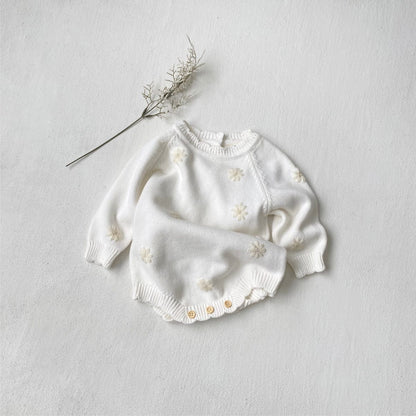 ニット・セーター ぷっくり刺繍フラワーニットトップス/ロンパース/ボンネット【mh0010898】