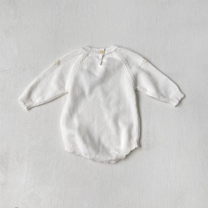 ニット・セーター ぷっくり刺繍フラワーニットトップス/ロンパース/ボンネット【mh0010898】