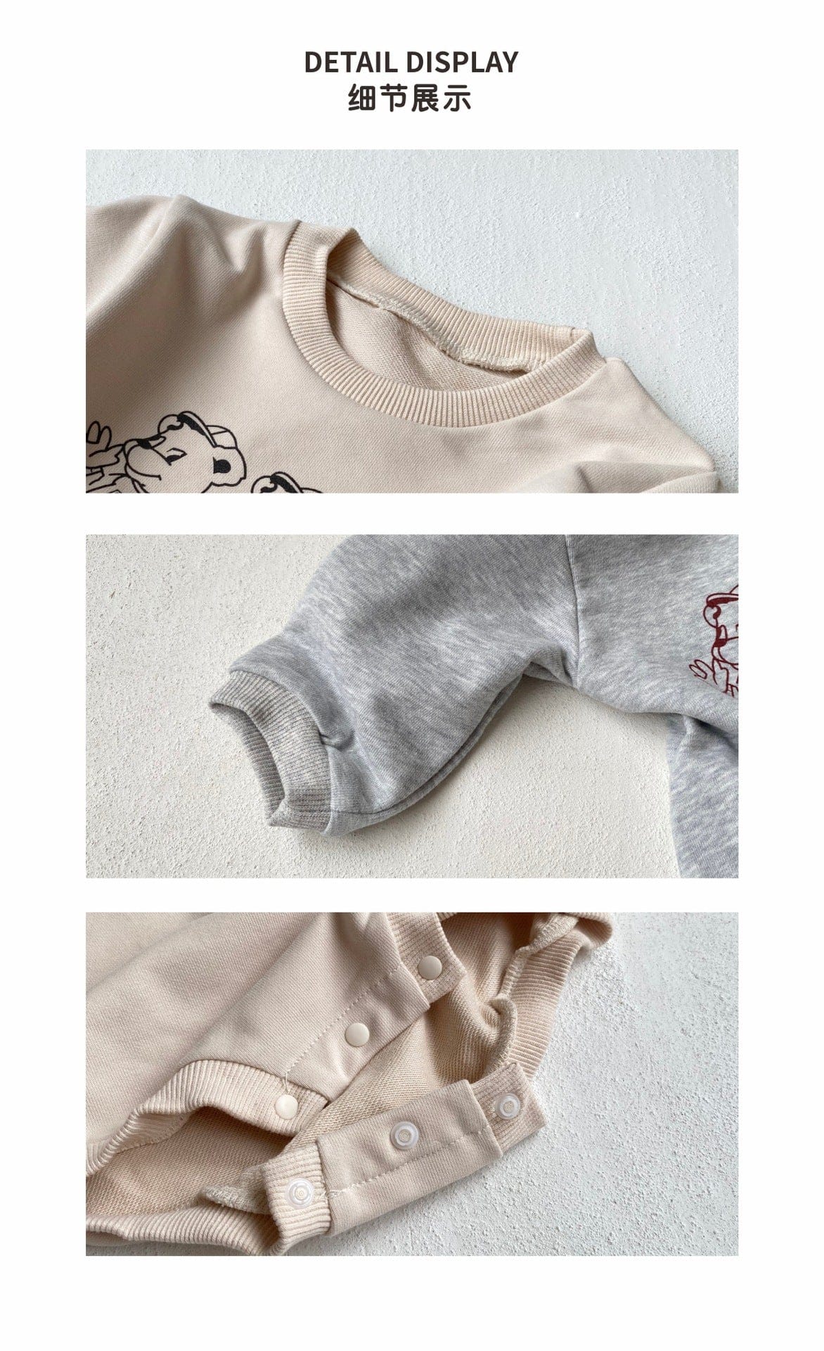 長袖ロンパース ベアくまプリントロンパース スウェット素材 長袖ボディスーツ【mh0010901】