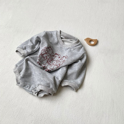 長袖ロンパース ベアくまプリントロンパース スウェット素材 長袖ボディスーツ【mh0010901】