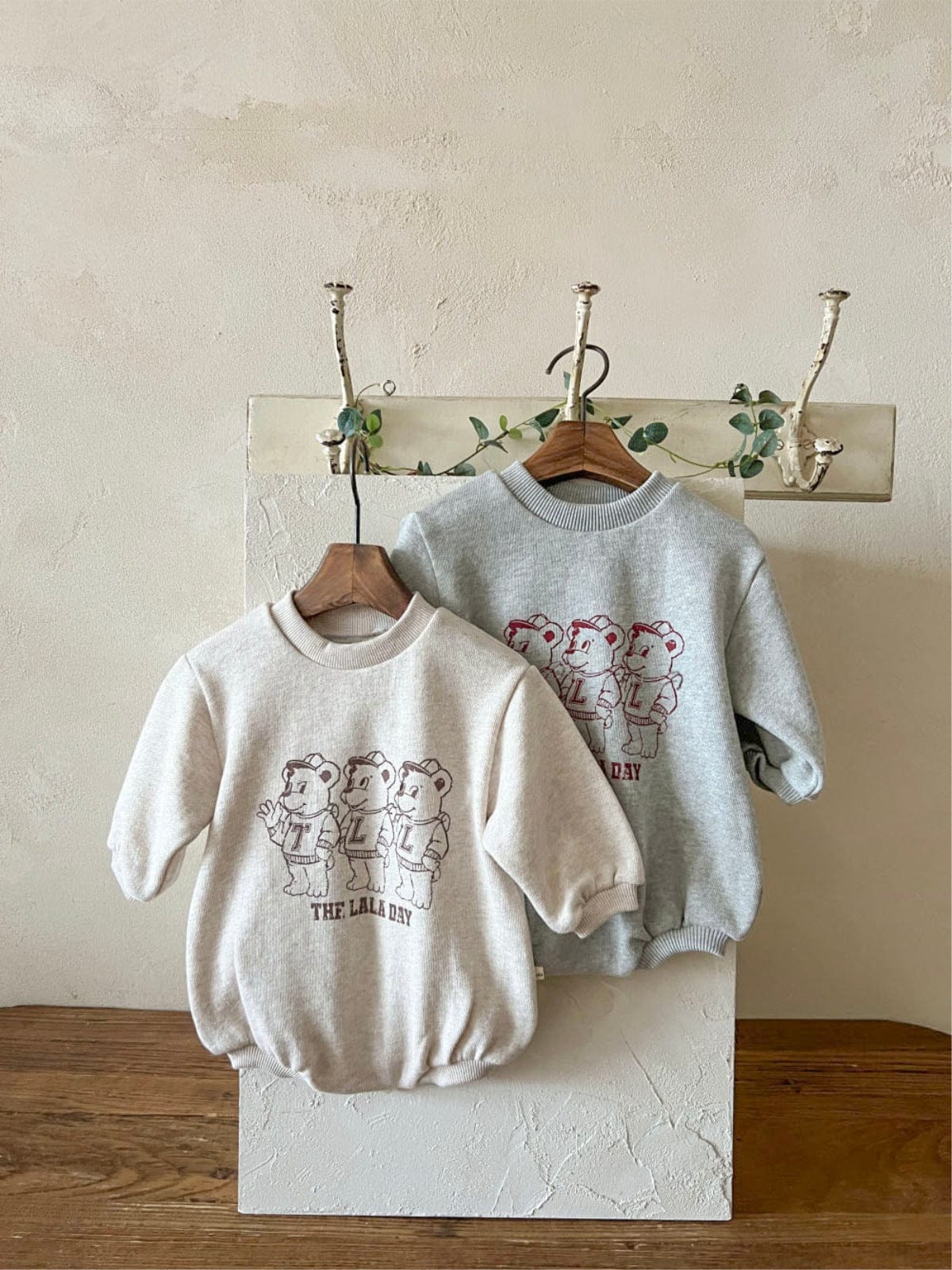 長袖ロンパース ベアくまプリントロンパース スウェット素材 長袖ボディスーツ【mh0010901】