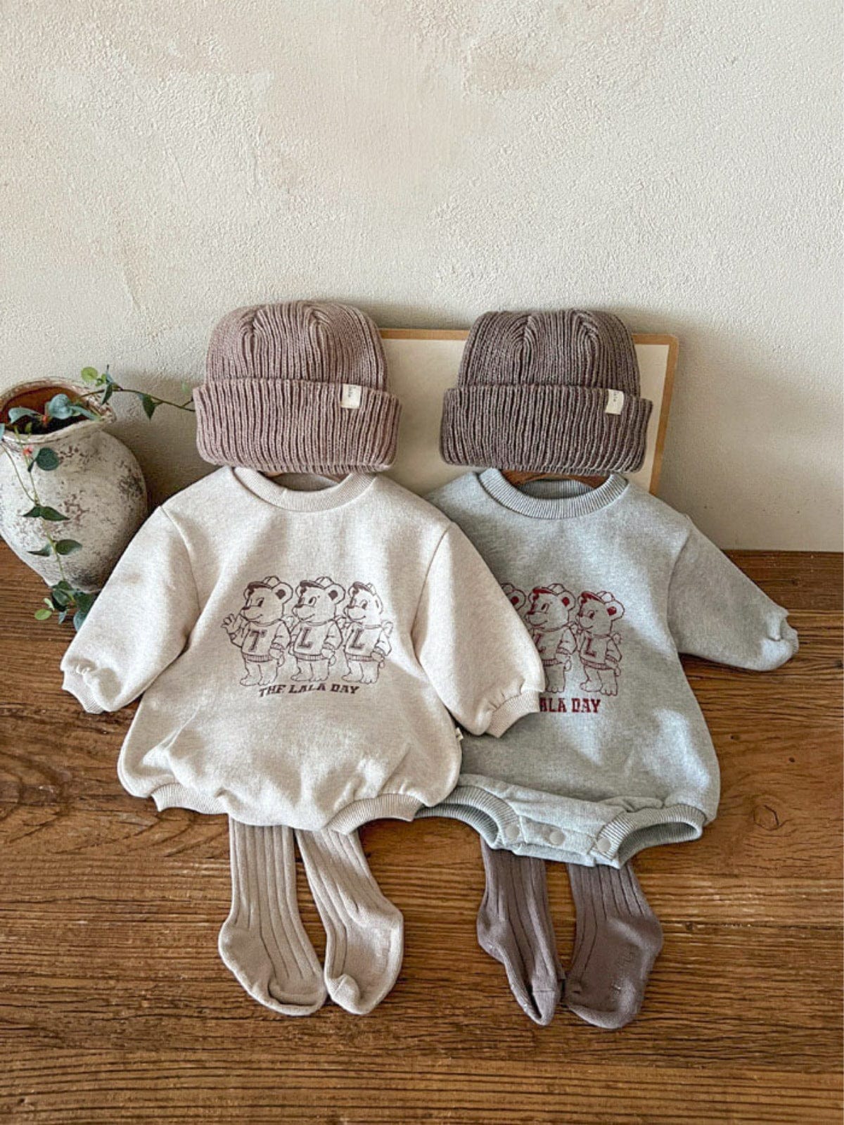 長袖ロンパース ベアくまプリントロンパース スウェット素材 長袖ボディスーツ【mh0010901】