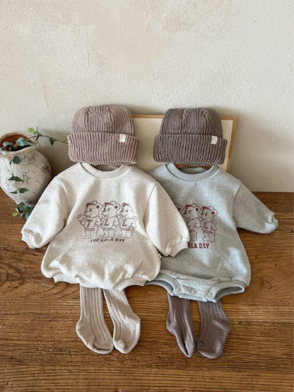 長袖ロンパース ベアくまプリントロンパース スウェット素材 長袖ボディスーツ【mh0010901】