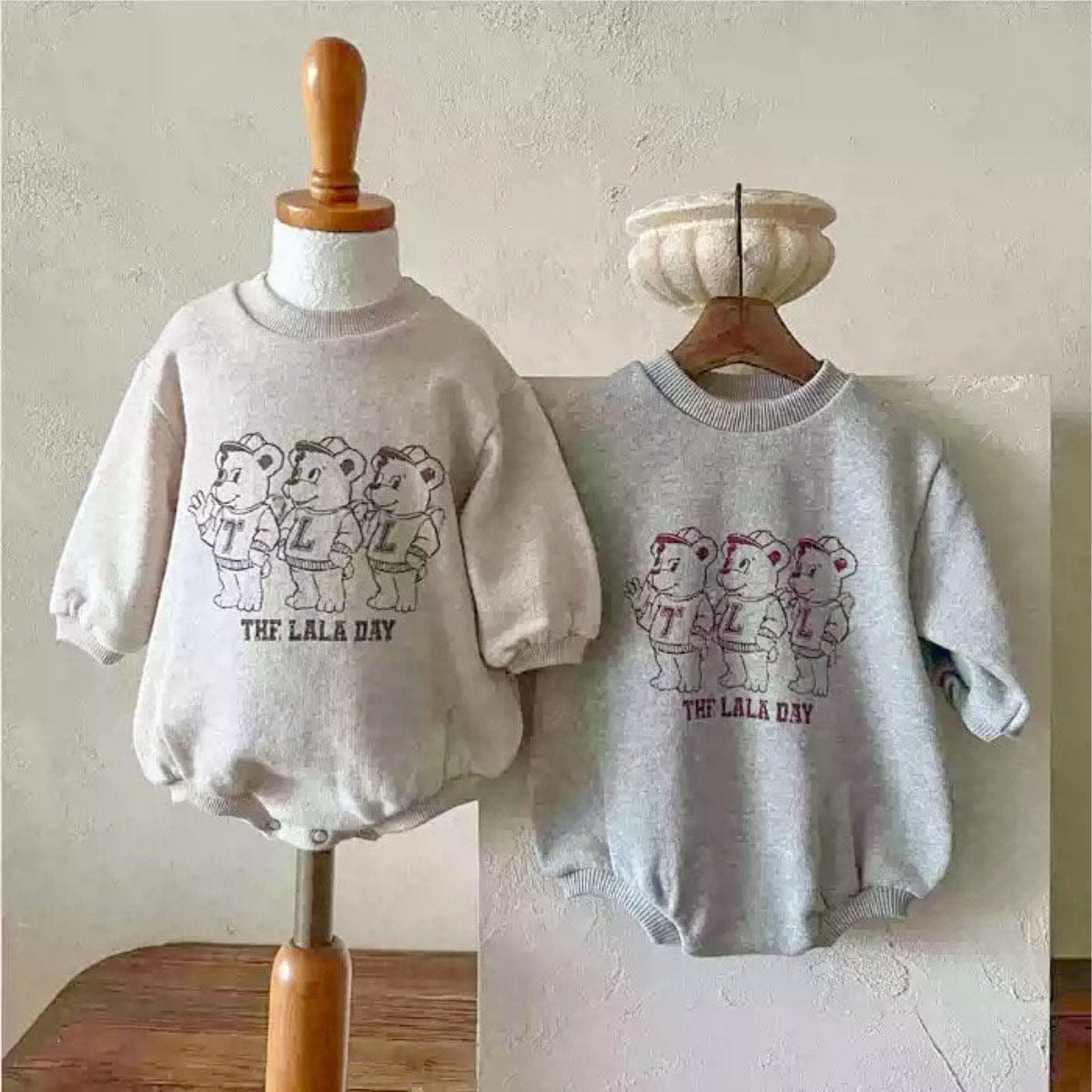 長袖ロンパース ベアくまプリントロンパース スウェット素材 長袖ボディスーツ【mh0010901】