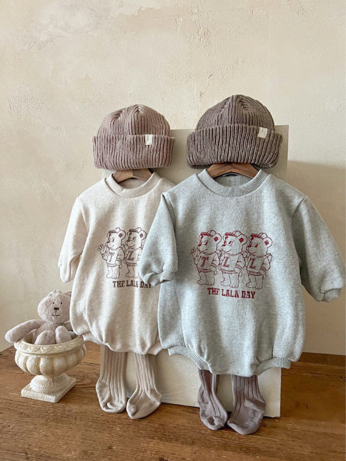 長袖ロンパース ベアくまプリントロンパース スウェット素材 長袖ボディスーツ【mh0010901】