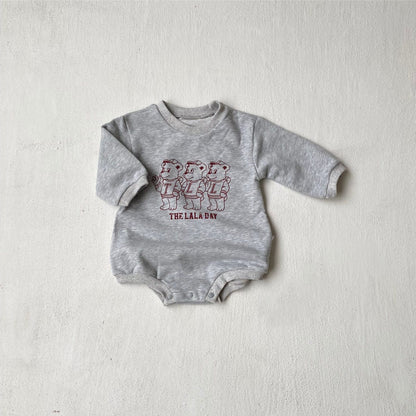 長袖ロンパース ベアくまプリントロンパース スウェット素材 長袖ボディスーツ【mh0010901】