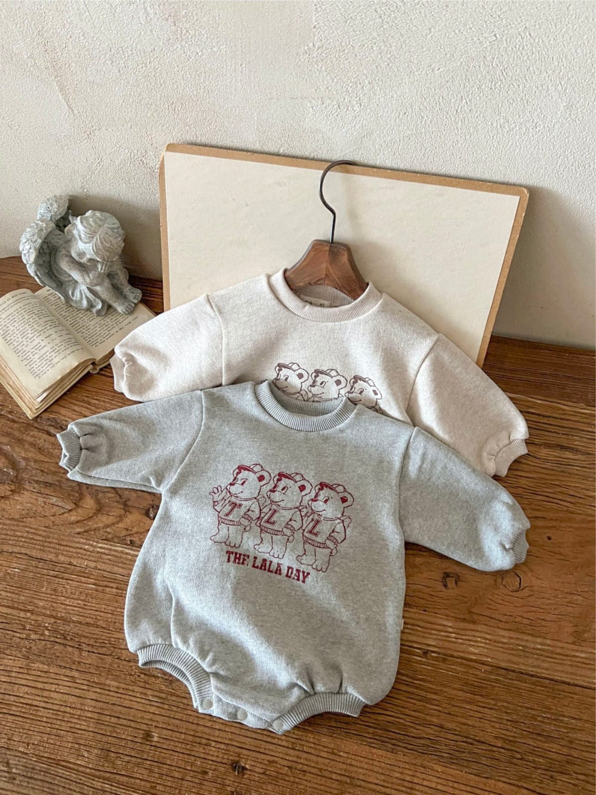 長袖ロンパース ベアくまプリントロンパース スウェット素材 長袖ボディスーツ【mh0010901】