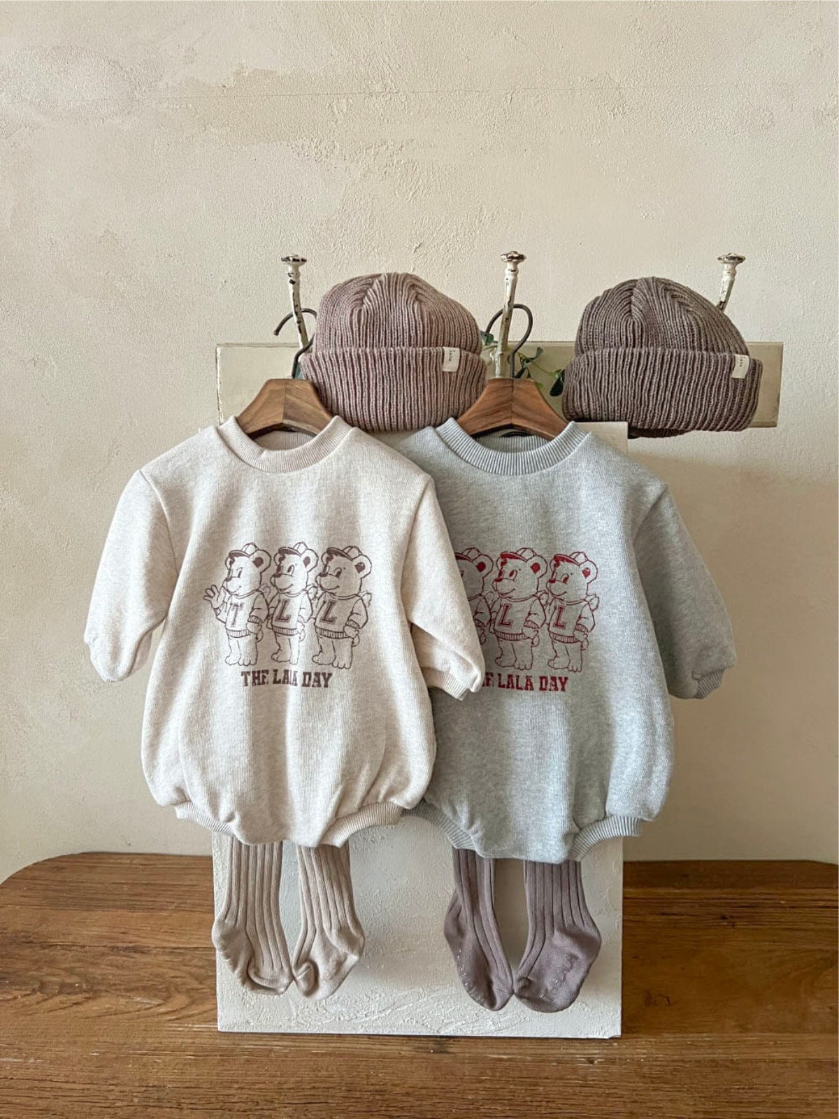 長袖ロンパース ベアくまプリントロンパース スウェット素材 長袖ボディスーツ【mh0010901】