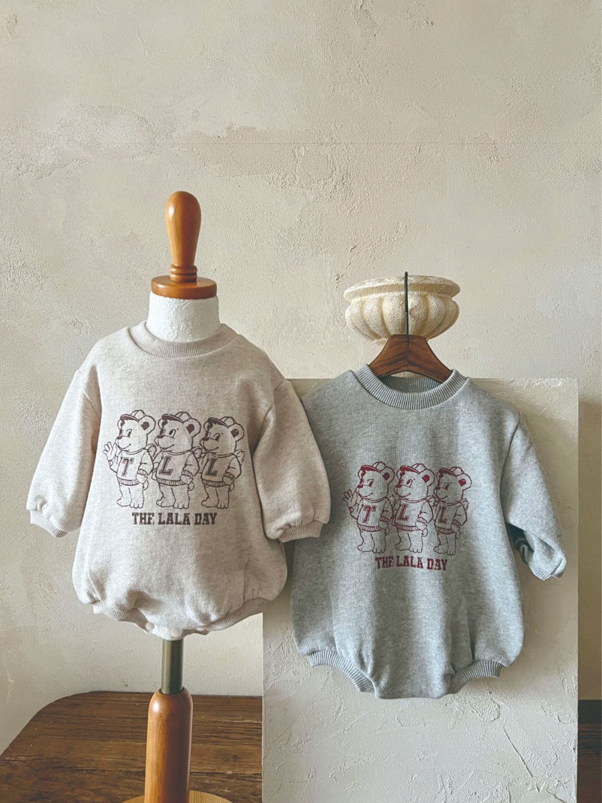 長袖ロンパース ベアくまプリントロンパース スウェット素材 長袖ボディスーツ【mh0010901】