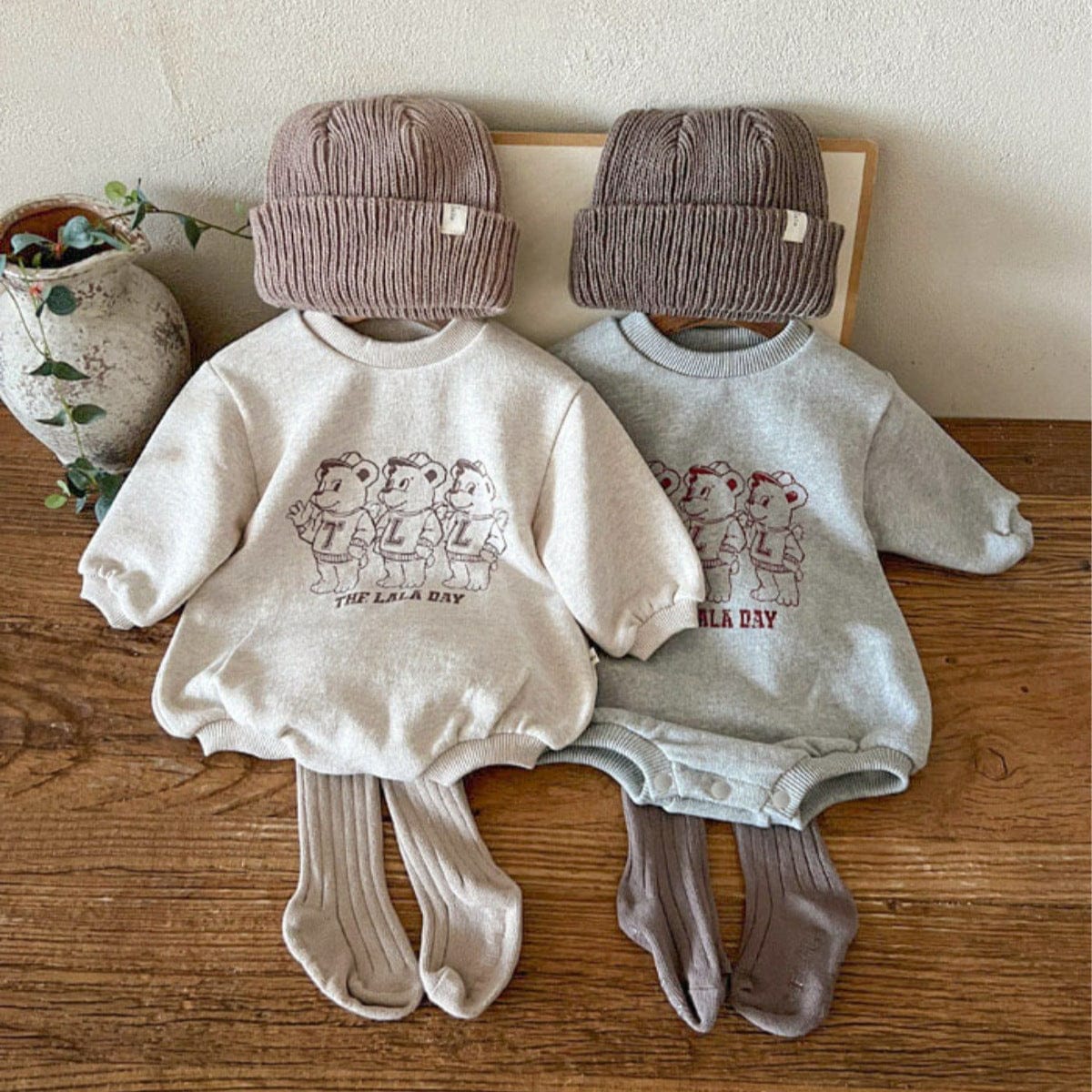 長袖ロンパース ベアくまプリントロンパース スウェット素材 長袖ボディスーツ【mh0010901】