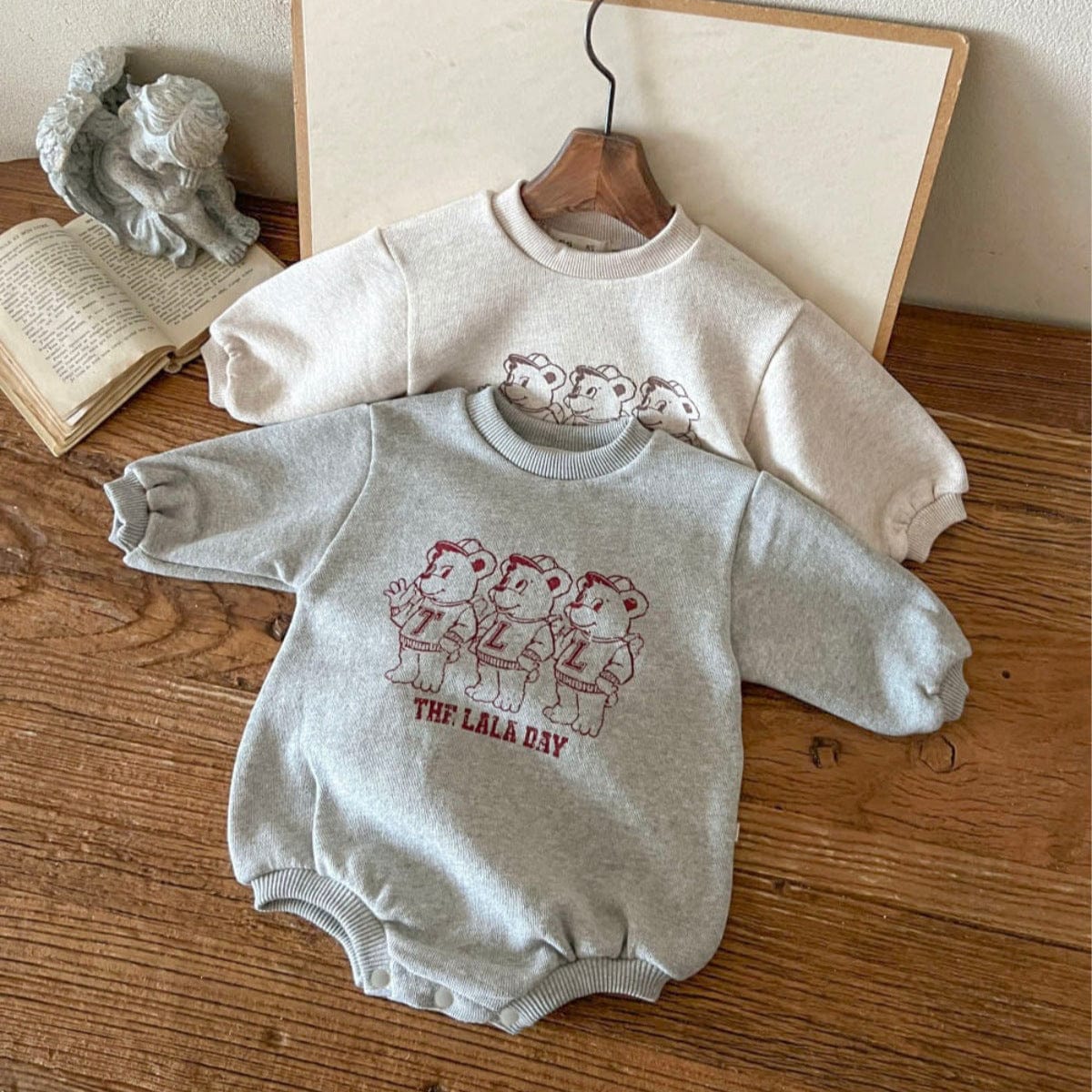 長袖ロンパース ベアくまプリントロンパース スウェット素材 長袖ボディスーツ【mh0010901】