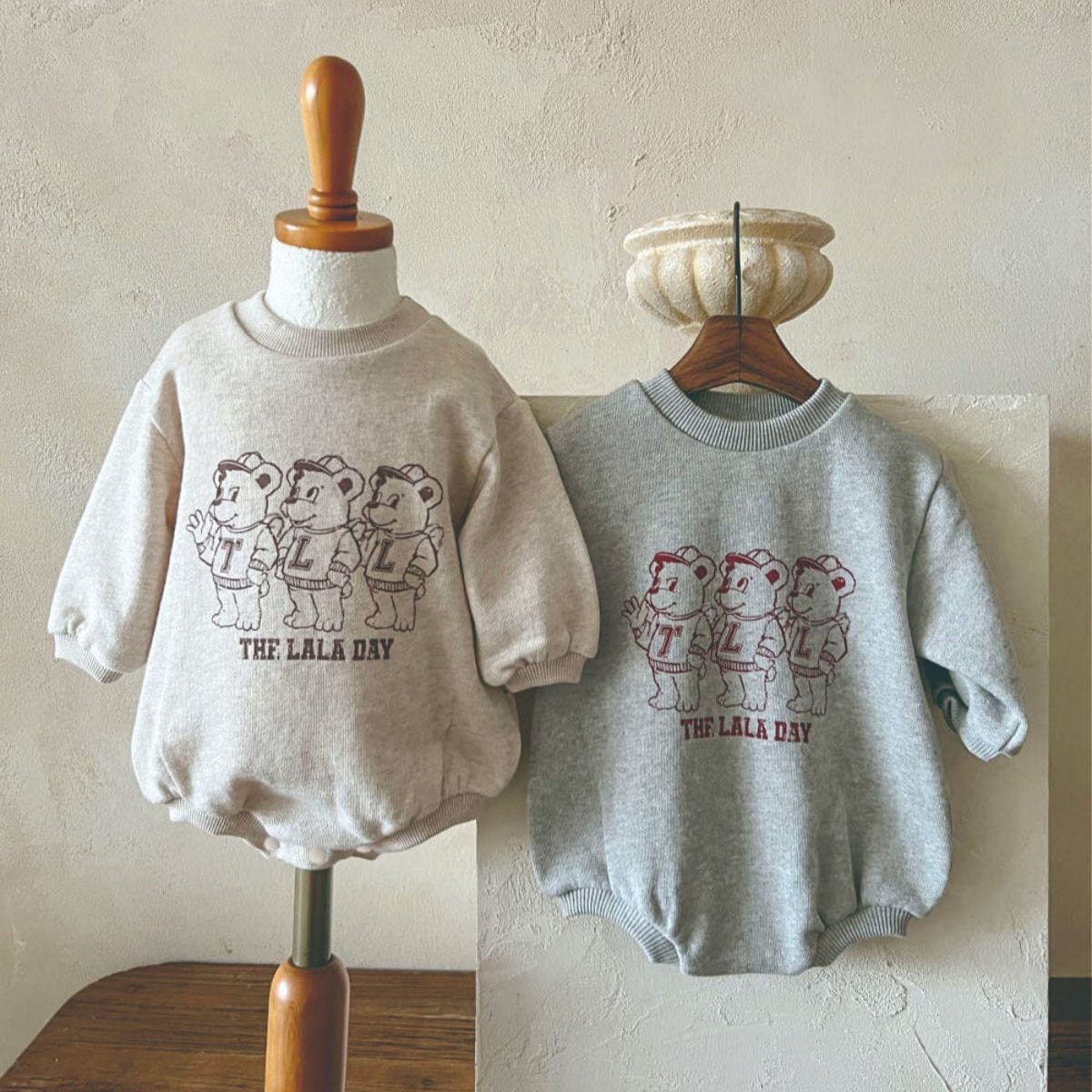 長袖ロンパース ベアくまプリントロンパース スウェット素材 長袖ボディスーツ【mh0010901】