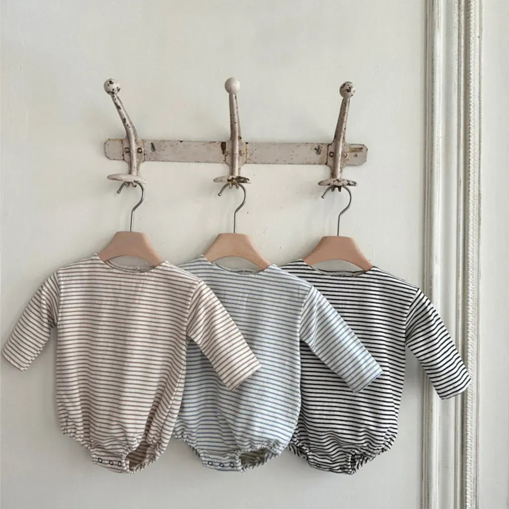 長袖ロンパース コットンシンプルボーダー長袖ロンパース【mh0011104】