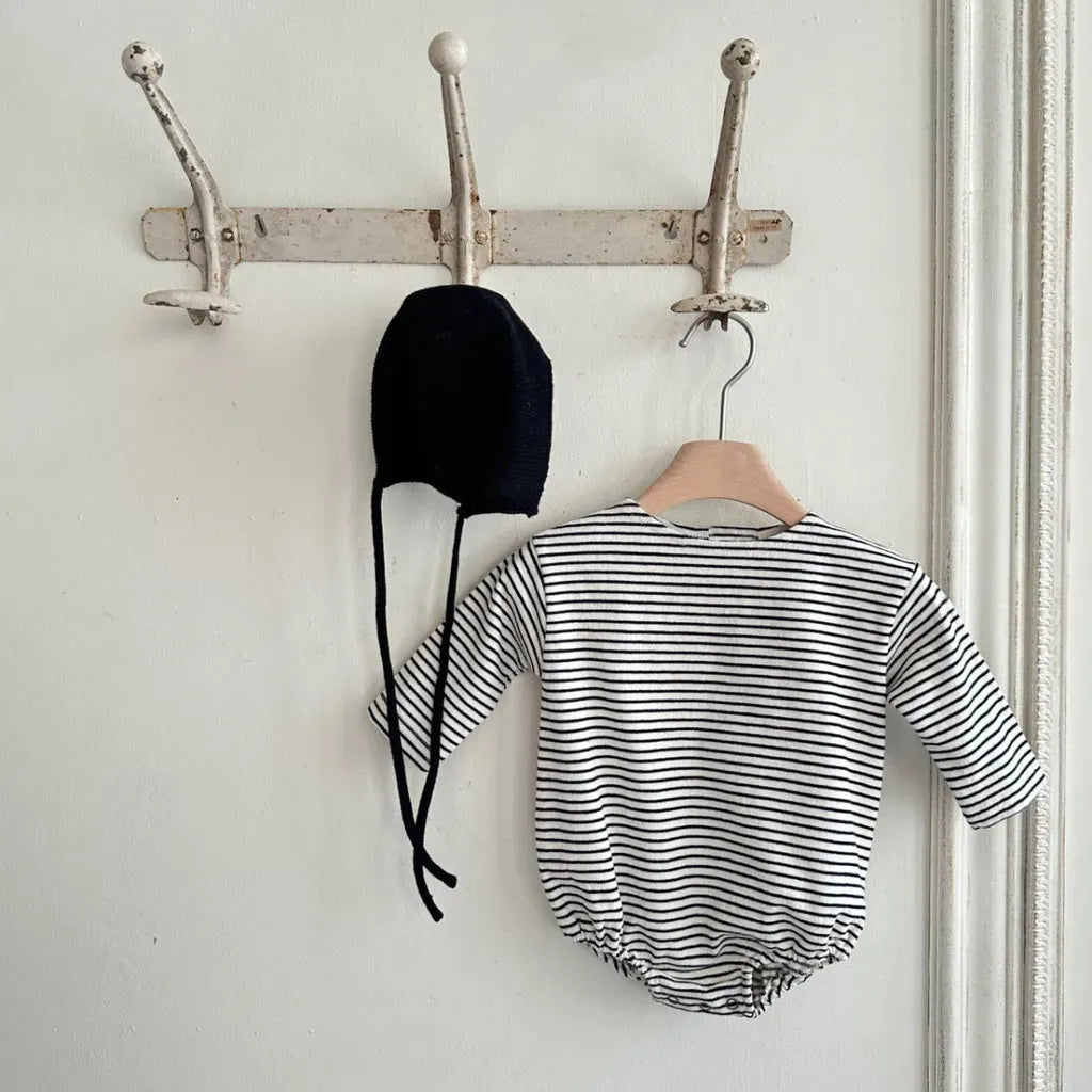 長袖ロンパース コットンシンプルボーダー長袖ロンパース【mh0011104】