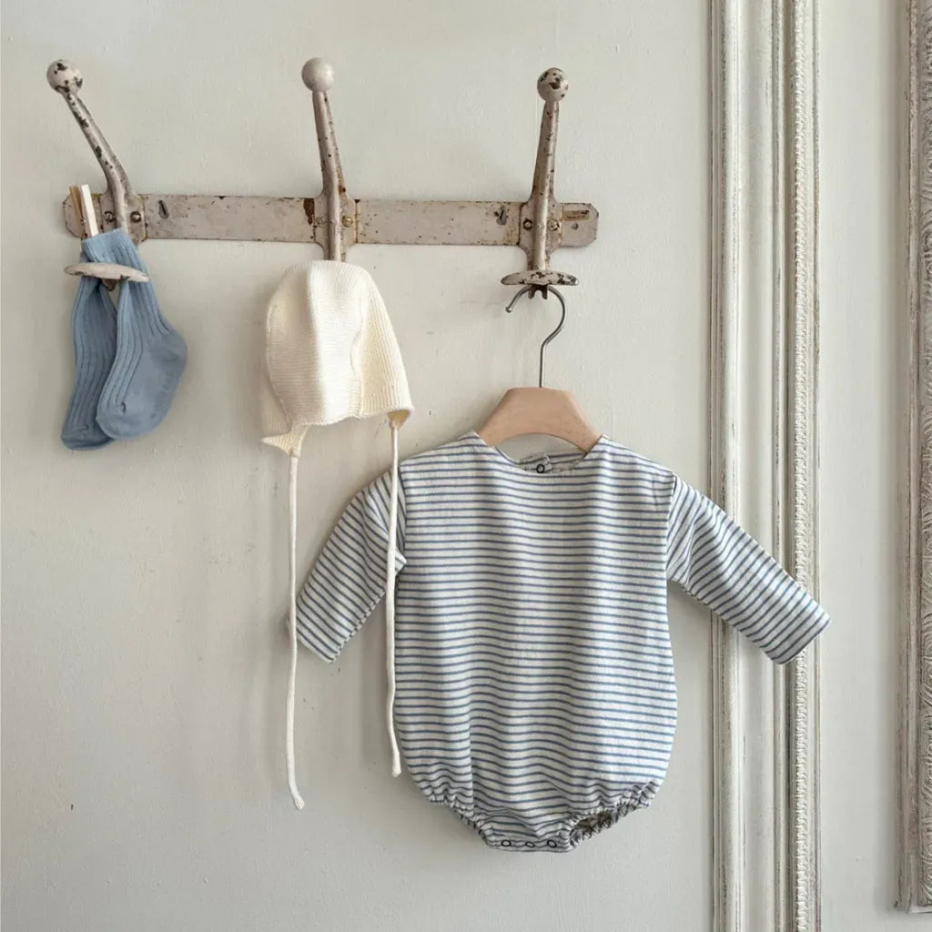 長袖ロンパース コットンシンプルボーダー長袖ロンパース【mh0011104】