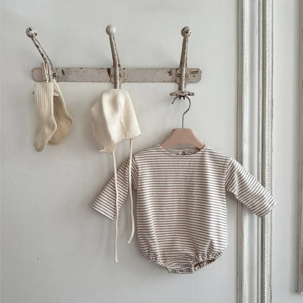 長袖ロンパース コットンシンプルボーダー長袖ロンパース【mh0011104】