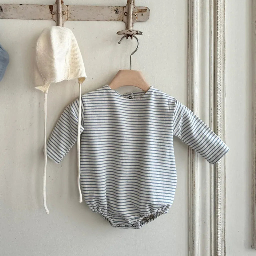 長袖ロンパース コットンシンプルボーダー長袖ロンパース【mh0011104】