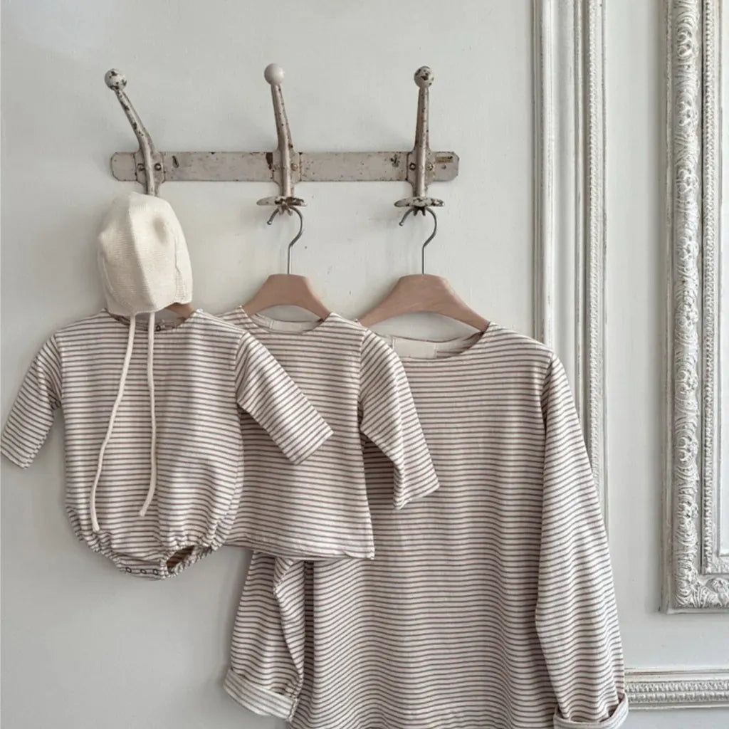 長袖ロンパース コットンシンプルボーダー長袖ロンパース【mh0011104】