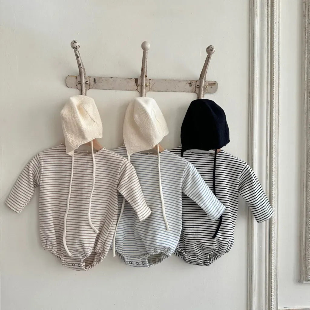 長袖ロンパース コットンシンプルボーダー長袖ロンパース【mh0011104】