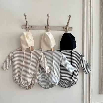 長袖ロンパース コットンシンプルボーダー長袖ロンパース【mh0011104】