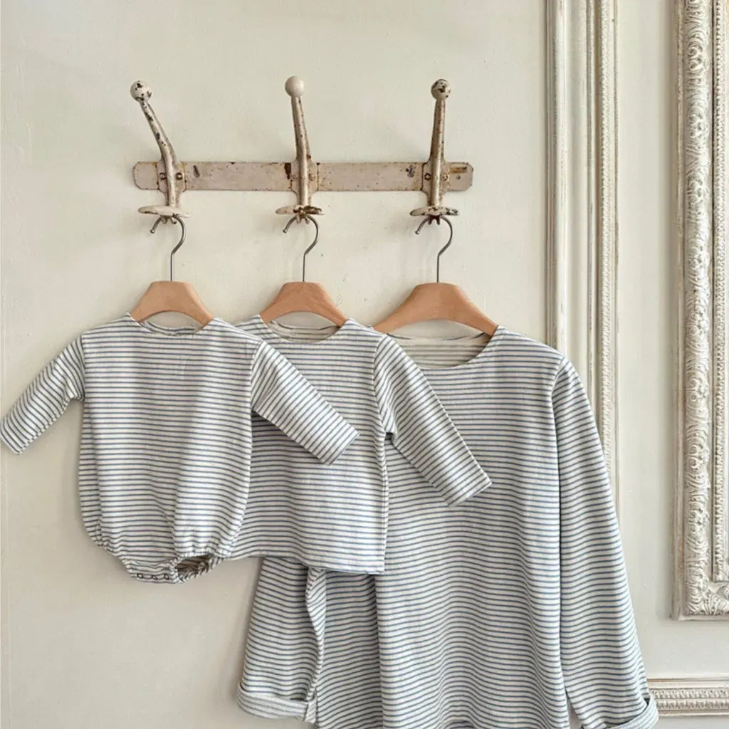 長袖ロンパース コットンシンプルボーダー長袖ロンパース【mh0011104】