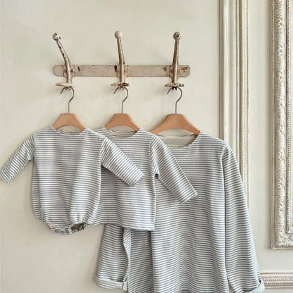 長袖ロンパース コットンシンプルボーダー長袖ロンパース【mh0011104】