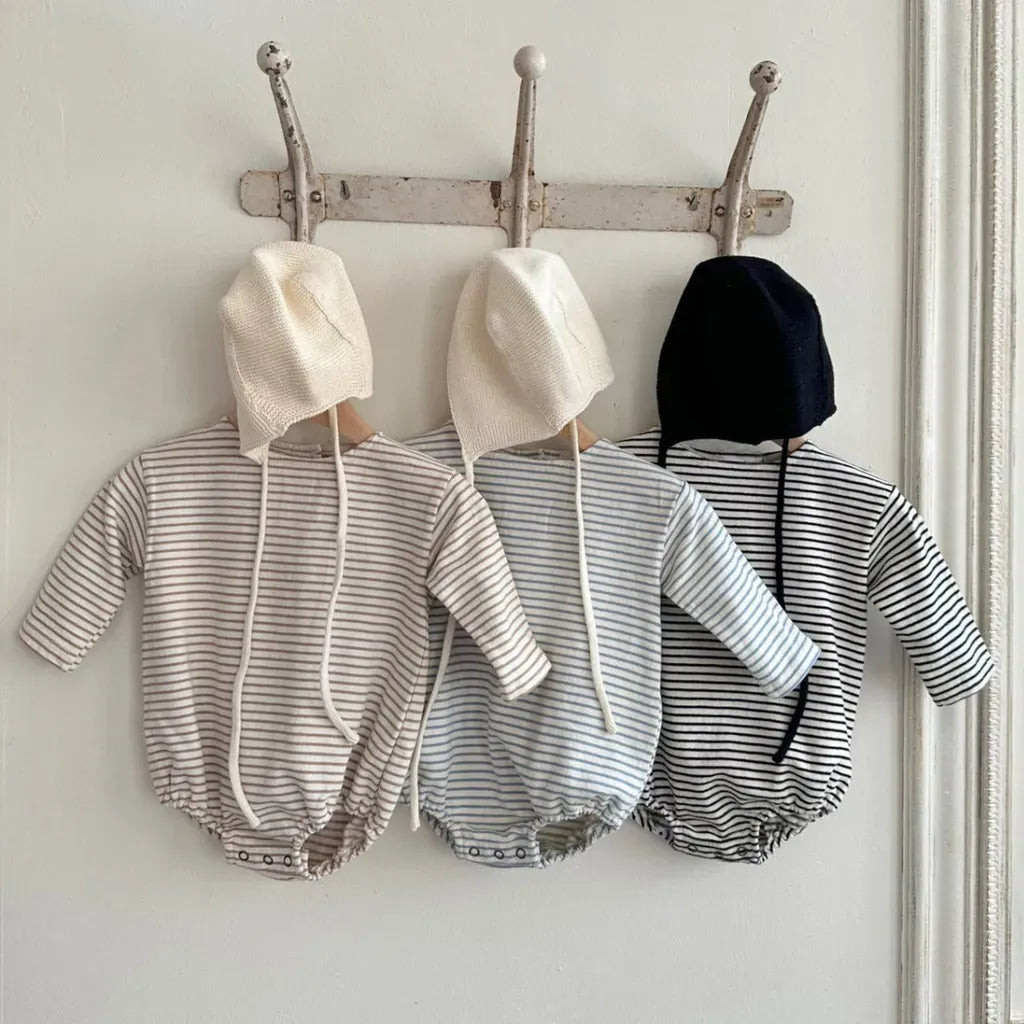 長袖ロンパース コットンシンプルボーダー長袖ロンパース【mh0011104】