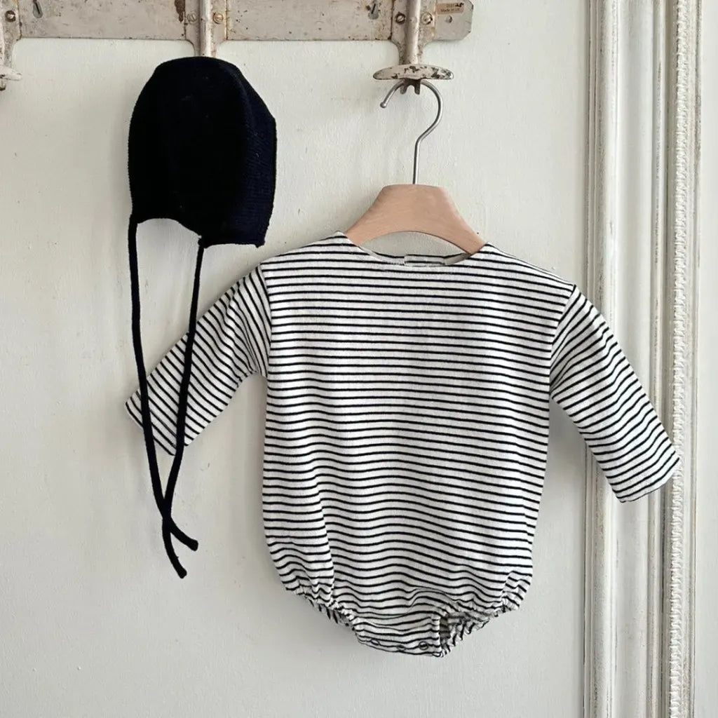 長袖ロンパース コットンシンプルボーダー長袖ロンパース【mh0011104】