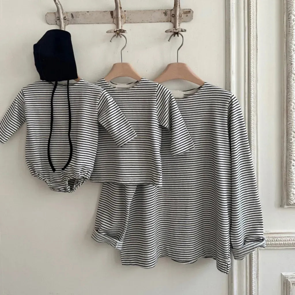 長袖ロンパース コットンシンプルボーダー長袖ロンパース【mh0011104】