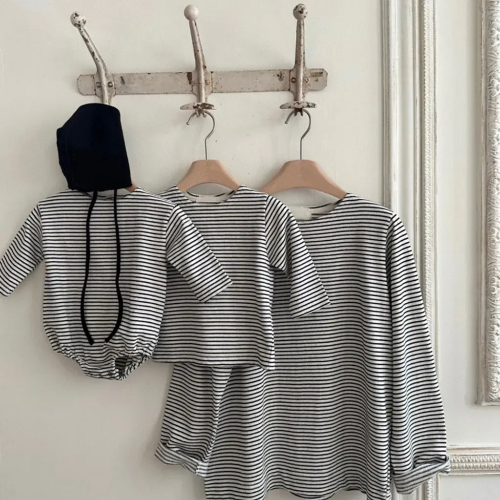 長袖ロンパース コットンシンプルボーダー長袖ロンパース【mh0011104】