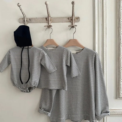 長袖ロンパース コットンシンプルボーダー長袖ロンパース【mh0011104】