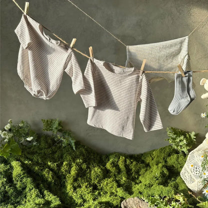 長袖ロンパース コットンシンプルボーダー長袖ロンパース【mh0011104】