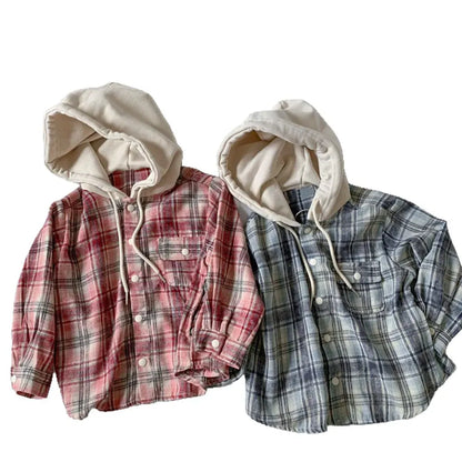 ショートコート・ジャケット・ジャンパー フード付きチェックシャツジャケット【mh0011112】