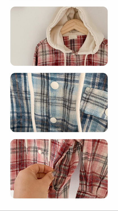 ショートコート・ジャケット・ジャンパー フード付きチェックシャツジャケット【mh0011112】