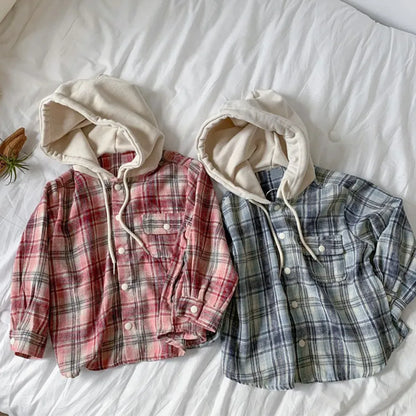 ショートコート・ジャケット・ジャンパー フード付きチェックシャツジャケット【mh0011112】