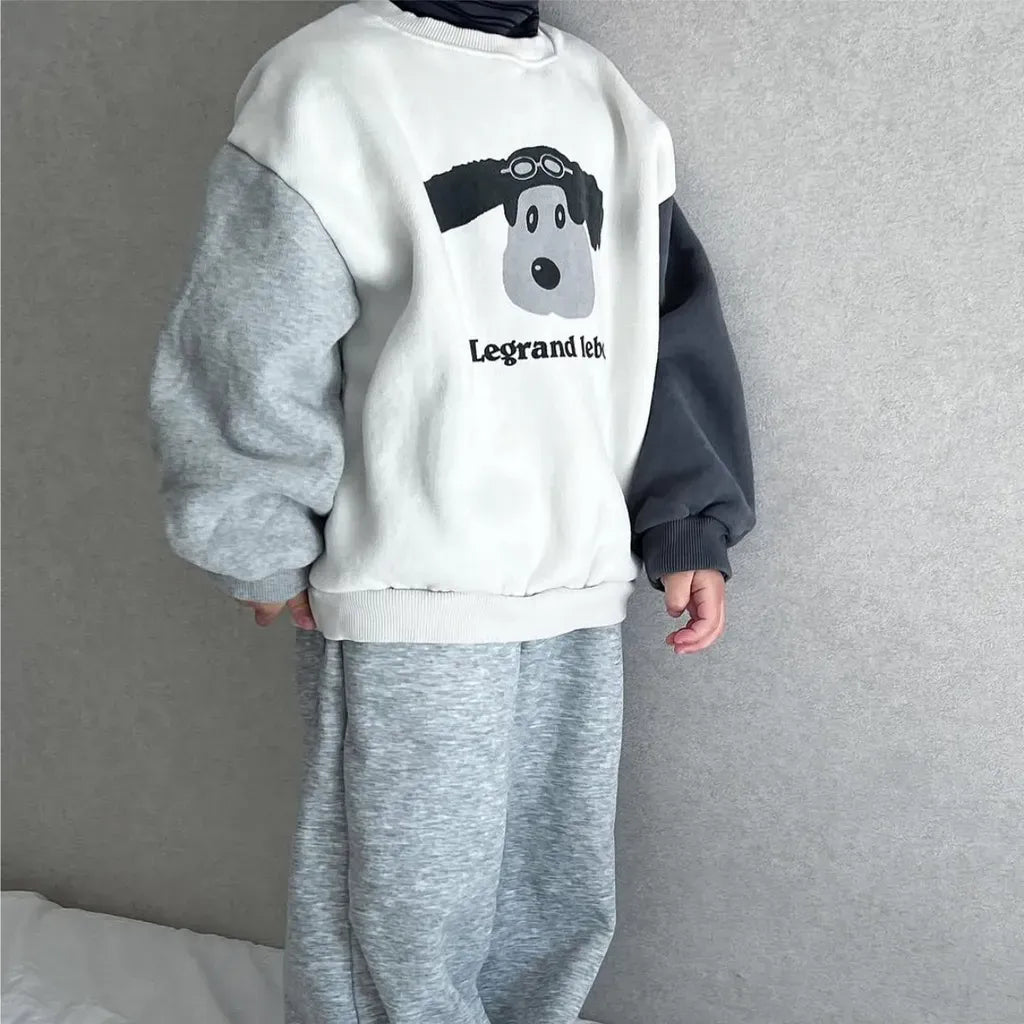 トレーナー・フーディ カラーブロッキングドッグプリントスウェットシャツ【mh0011117】