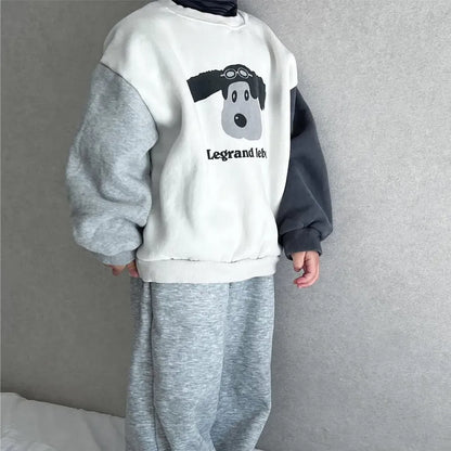 トレーナー・フーディ カラーブロッキングドッグプリントスウェットシャツ【mh0011117】