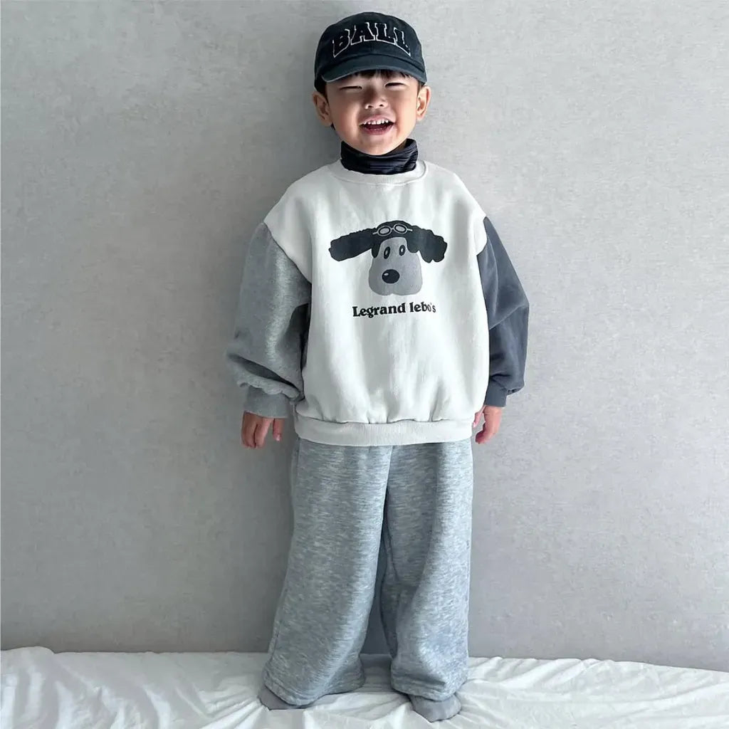 トレーナー・フーディ カラーブロッキングドッグプリントスウェットシャツ【mh0011117】