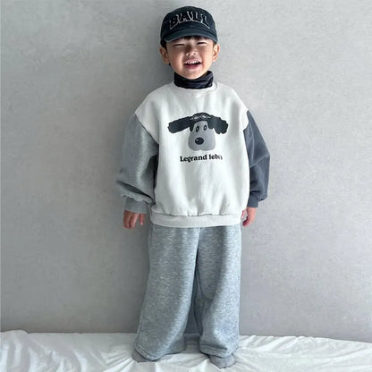 トレーナー・フーディ カラーブロッキングドッグプリントスウェットシャツ【mh0011117】