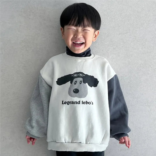 トレーナー・フーディ カラーブロッキングドッグプリントスウェットシャツ【mh0011117】