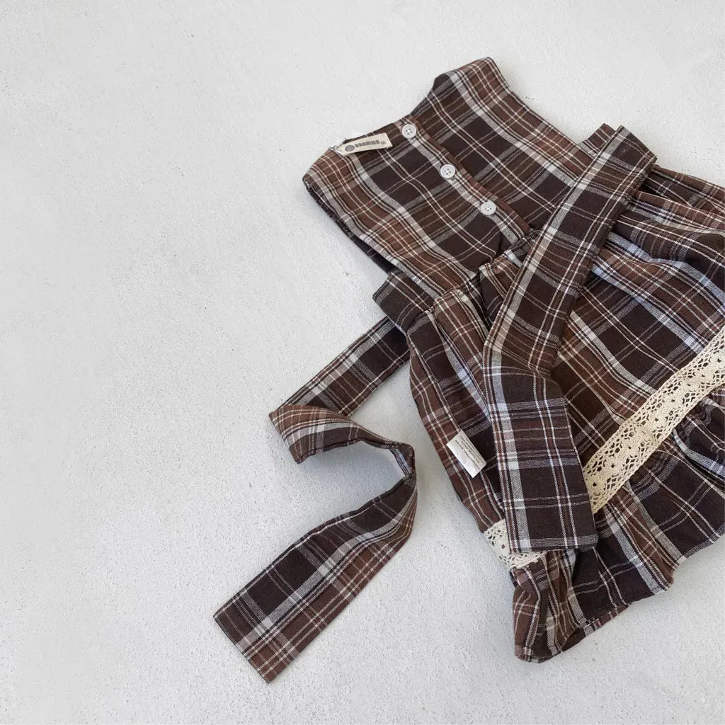 ノースリーブワンピース レトロチェック柄レースワンピース / 刺繍ビッグカラーブラウス【mh0011118】