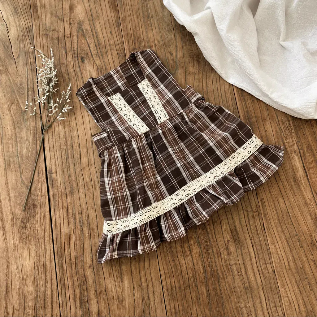 ノースリーブワンピース レトロチェック柄レースワンピース / 刺繍ビッグカラーブラウス【mh0011118】