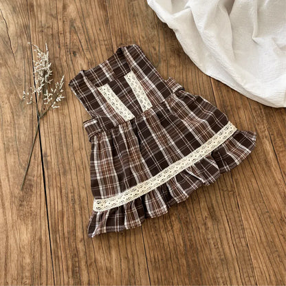 ノースリーブワンピース レトロチェック柄レースワンピース / 刺繍ビッグカラーブラウス【mh0011118】