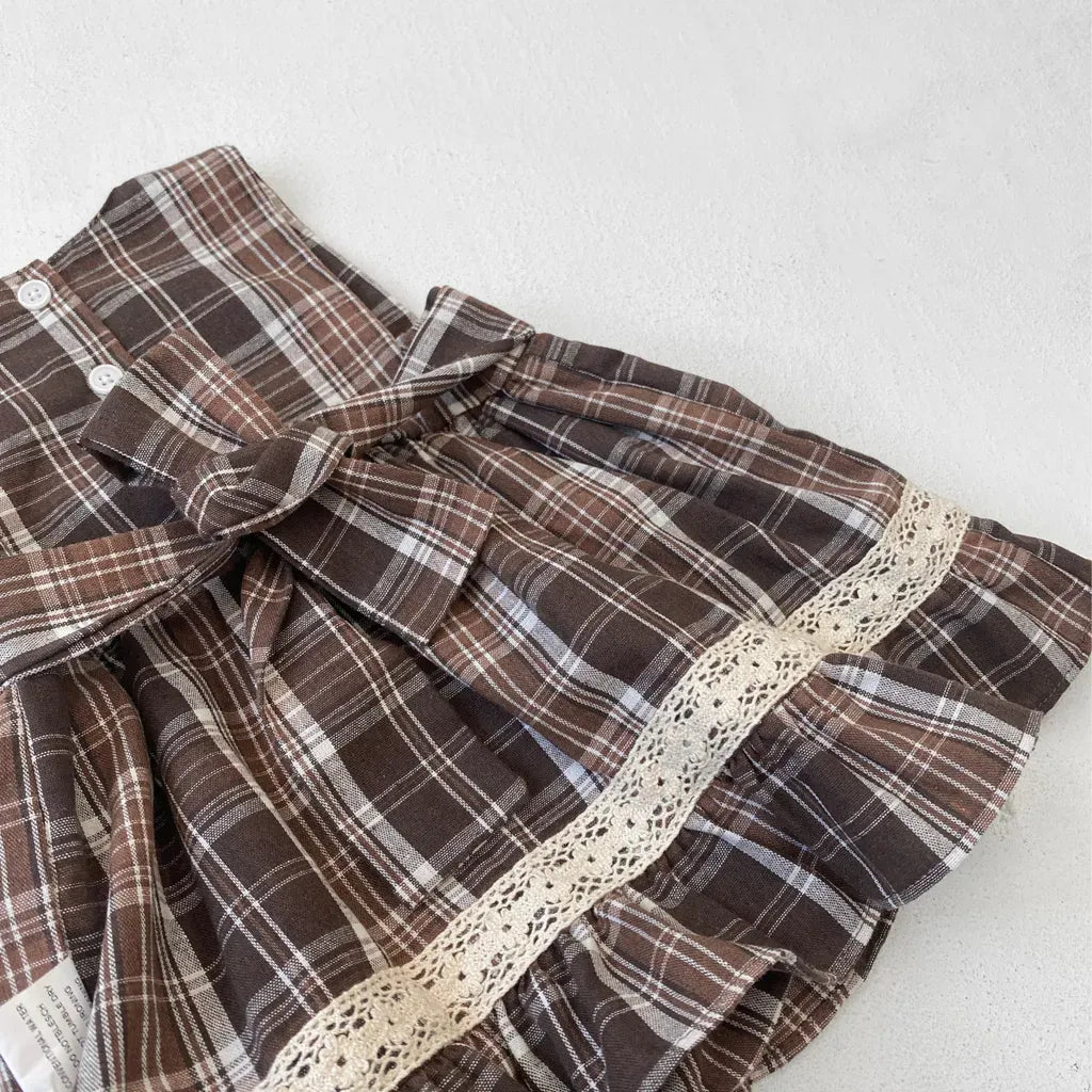 ノースリーブワンピース レトロチェック柄レースワンピース / 刺繍ビッグカラーブラウス【mh0011118】