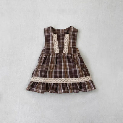 ノースリーブワンピース レトロチェック柄レースワンピース / 刺繍ビッグカラーブラウス【mh0011118】