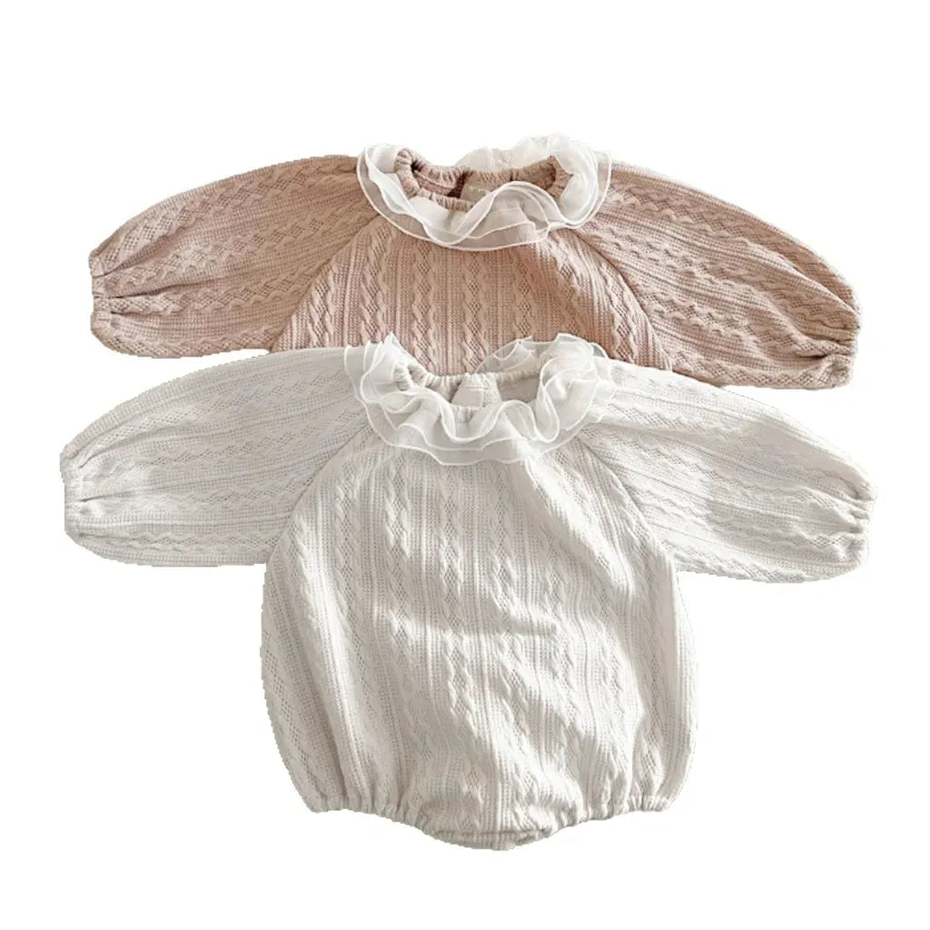 長袖ロンパース ラッフルフリル襟ジャカード長袖ロンパース【mh0011119】