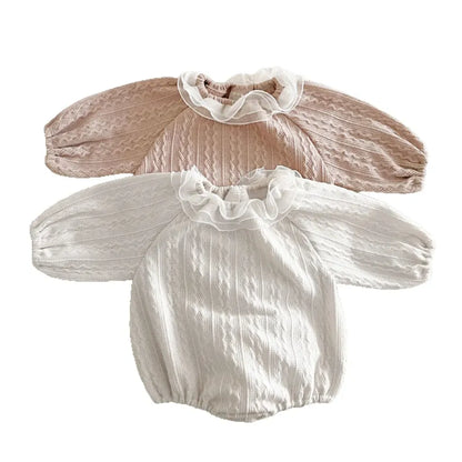 長袖ロンパース ラッフルフリル襟ジャカード長袖ロンパース【mh0011119】