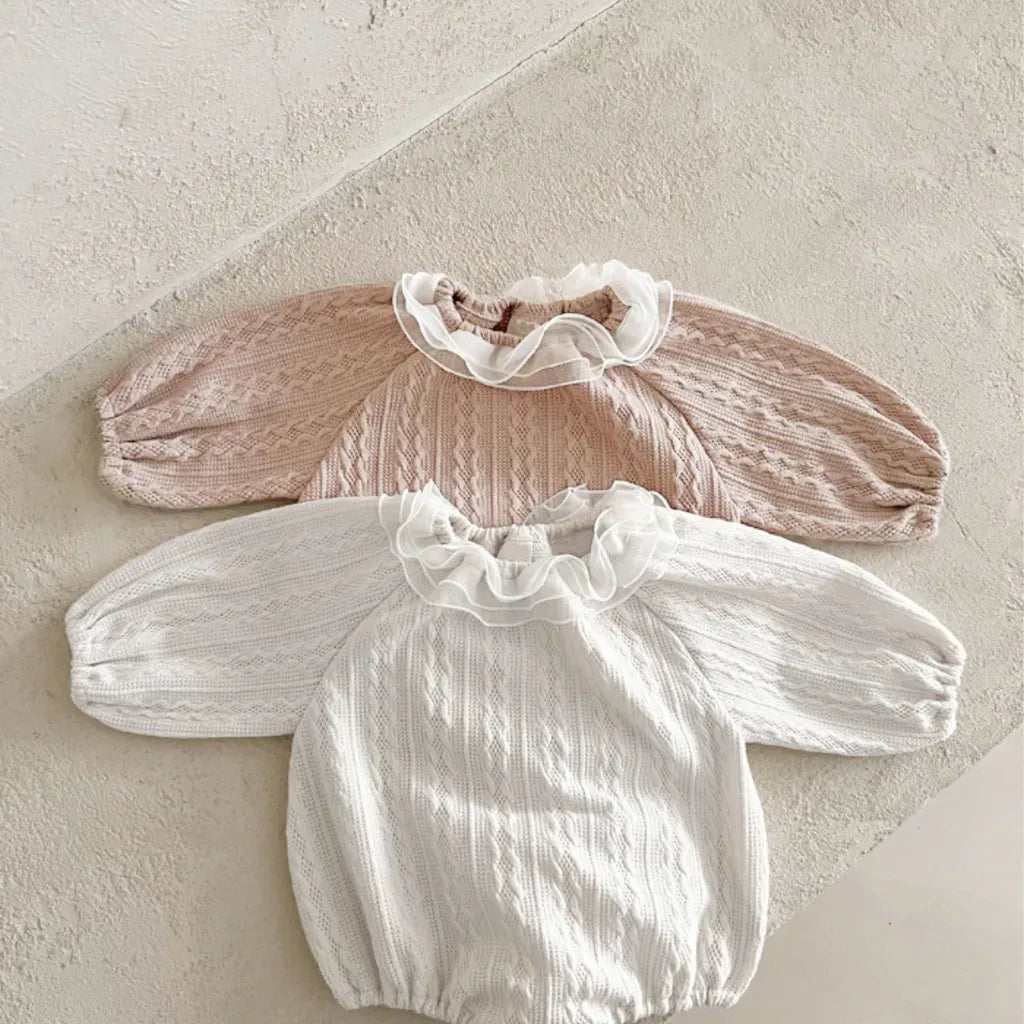 長袖ロンパース ラッフルフリル襟ジャカード長袖ロンパース【mh0011119】