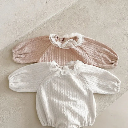 長袖ロンパース ラッフルフリル襟ジャカード長袖ロンパース【mh0011119】